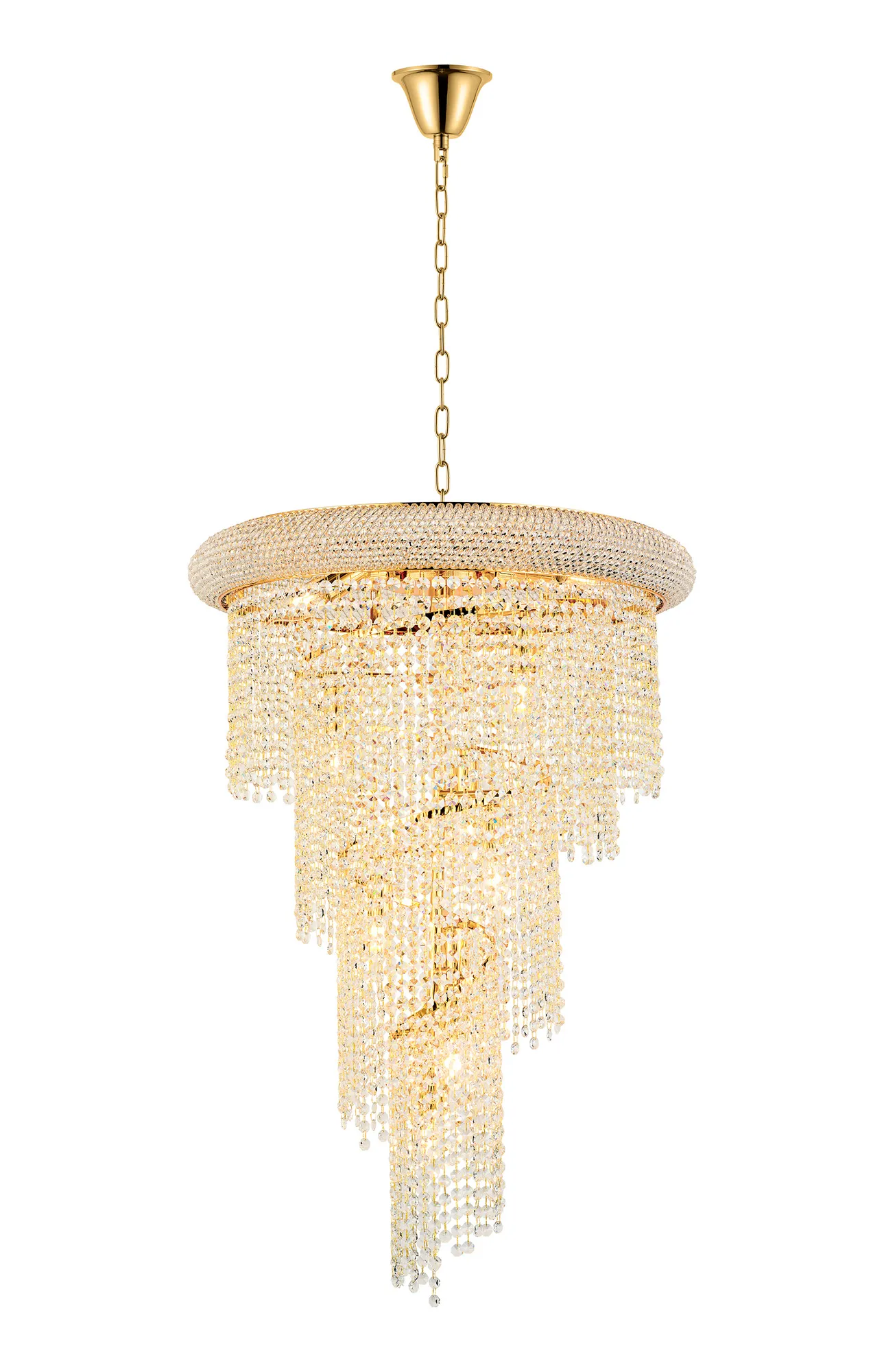 IL32936  Alexandra 60cm Pendant Spiral 14 Light E14 Gold/Crystal